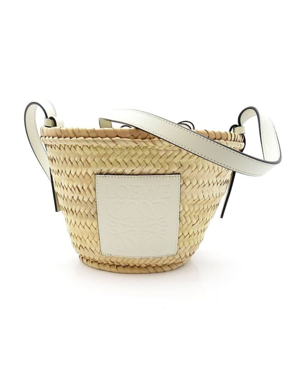 Loewe Drawstring Bucket Bag Palm Leaf Calfskin White